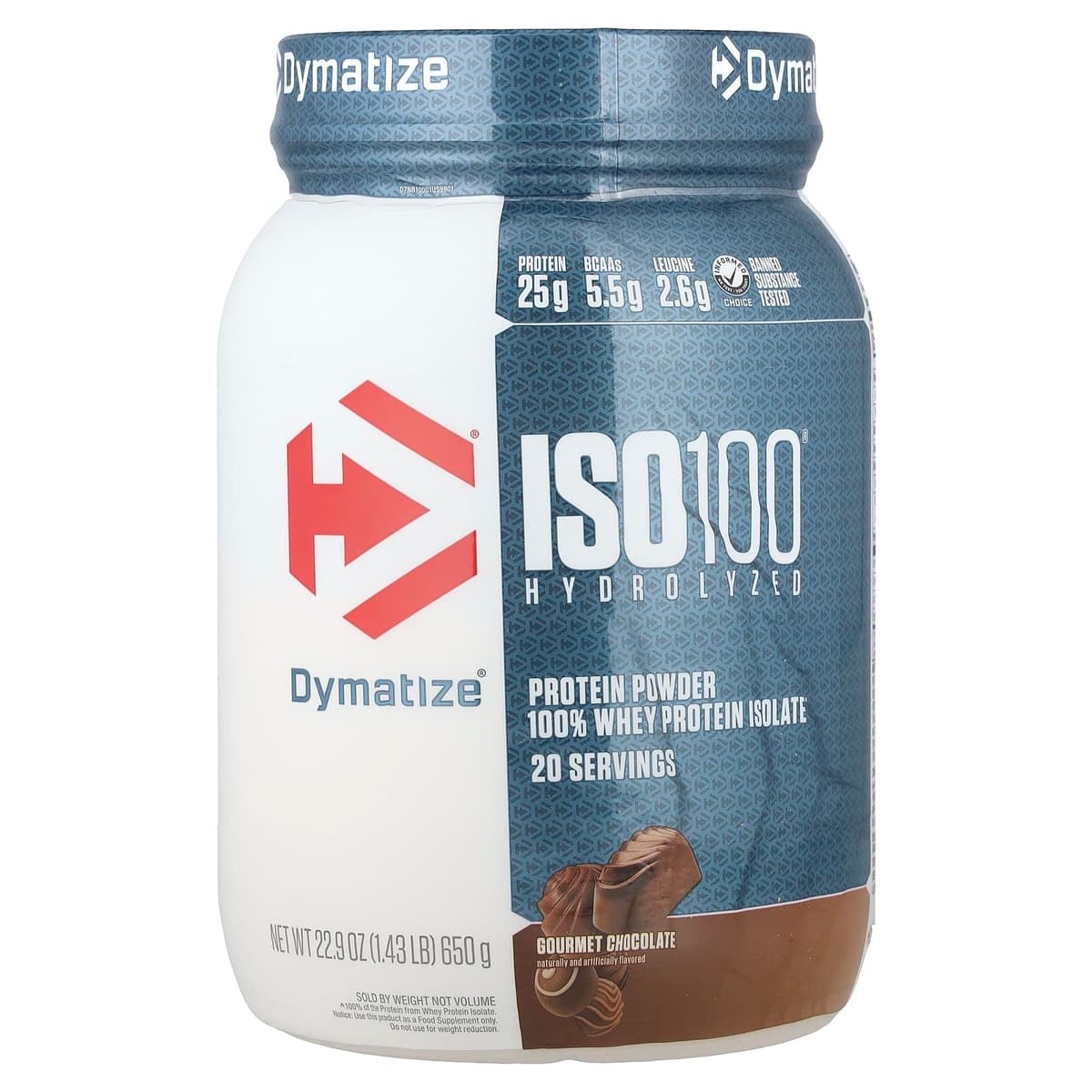 Dymatize, ISO100® Hydrolysé, 100% Isolat de Protéine Whey 1.43 lb (650 g) - Dymatize 650g whey protein
